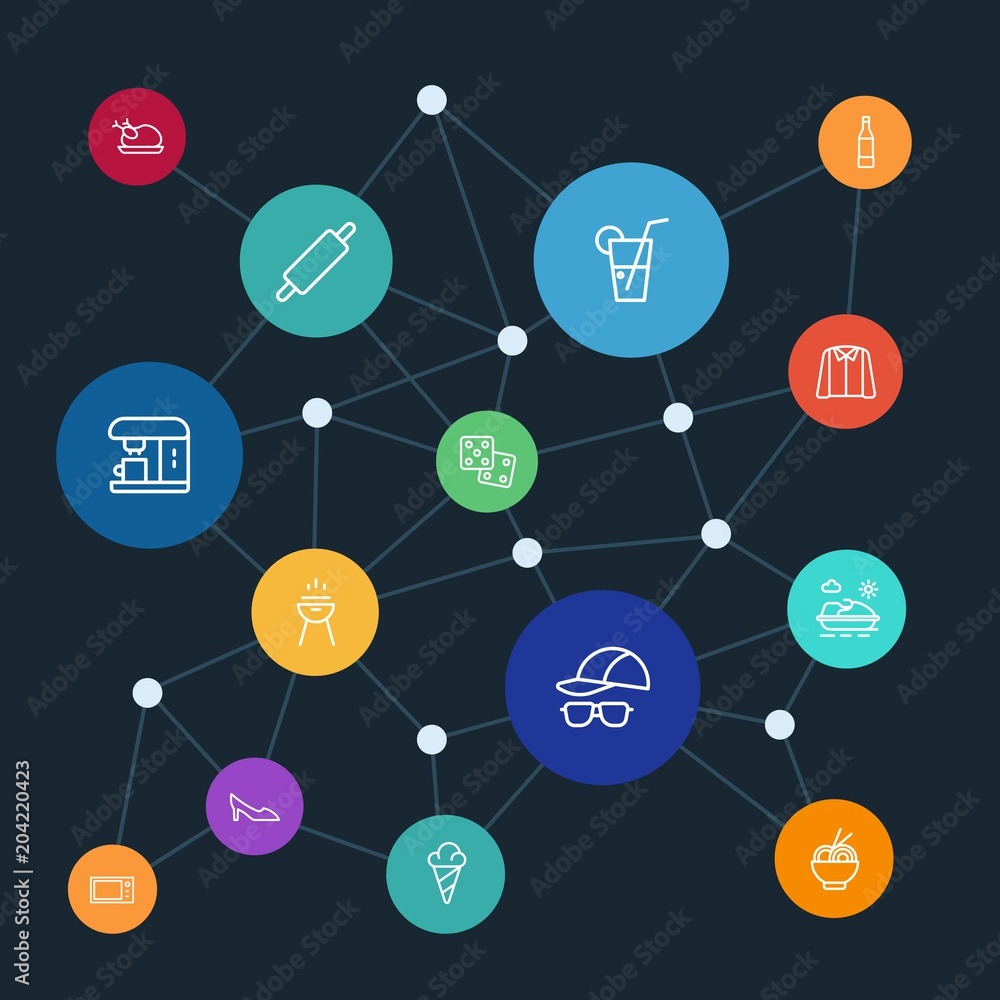 Abstract background with polygonal connected lines and food, clothes, drinks, travel outline icons. Can be use for websites, mobile apps, presentations and other design works Abstract background with polygonal connected lines and food, clothes, drinks, travel outline icons. Can be use for websites, mobile apps, presentations and other design works