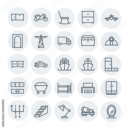 Modern Simple Set of transports, industry, furniture Vector outline Icons. Contains such Icons as modern, car, cinema, transportation, up and more on white background. Fully Editable. Pixel Perfect