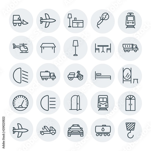 Modern Simple Set of transports, industry, furniture Vector outline Icons. Contains such Icons as forklift, transport, equipment, oil and more on white background. Fully Editable. Pixel Perfect