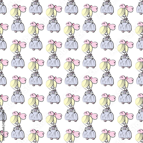 Princess in pink and blue. Seamless pattern for girls design.