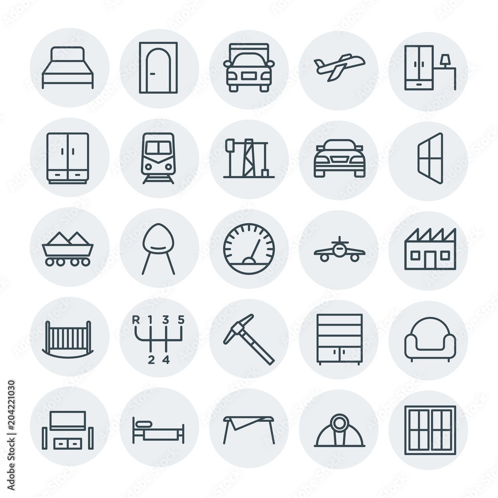 Modern Simple Set of transports, industry, furniture Vector outline Icons. Contains such Icons as  tool, home, closet,  laundry,  airplane and more on white background. Fully Editable. Pixel Perfect