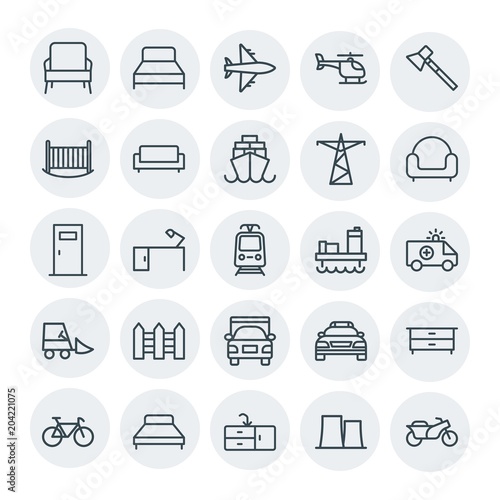 Modern Simple Set of transports, industry, furniture Vector outline Icons. Contains such Icons as biker, lamp, energy, home, blue, car and more on white background. Fully Editable. Pixel Perfect