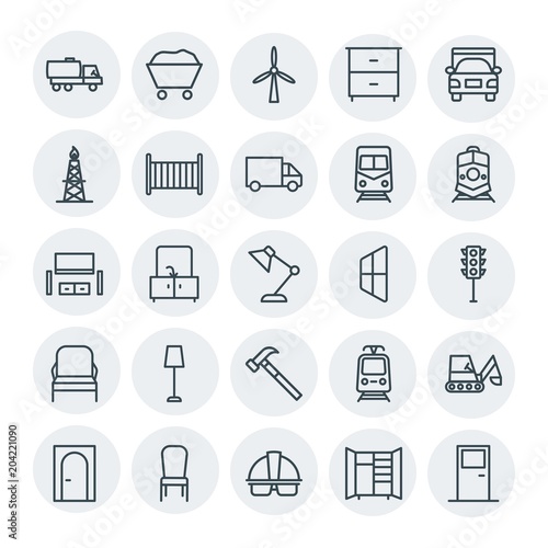 Modern Simple Set of transports, industry, furniture Vector outline Icons. Contains such Icons as  tanker,  parcel,  fuel,  tool,  sign, dig and more on white background. Fully Editable. Pixel Perfect