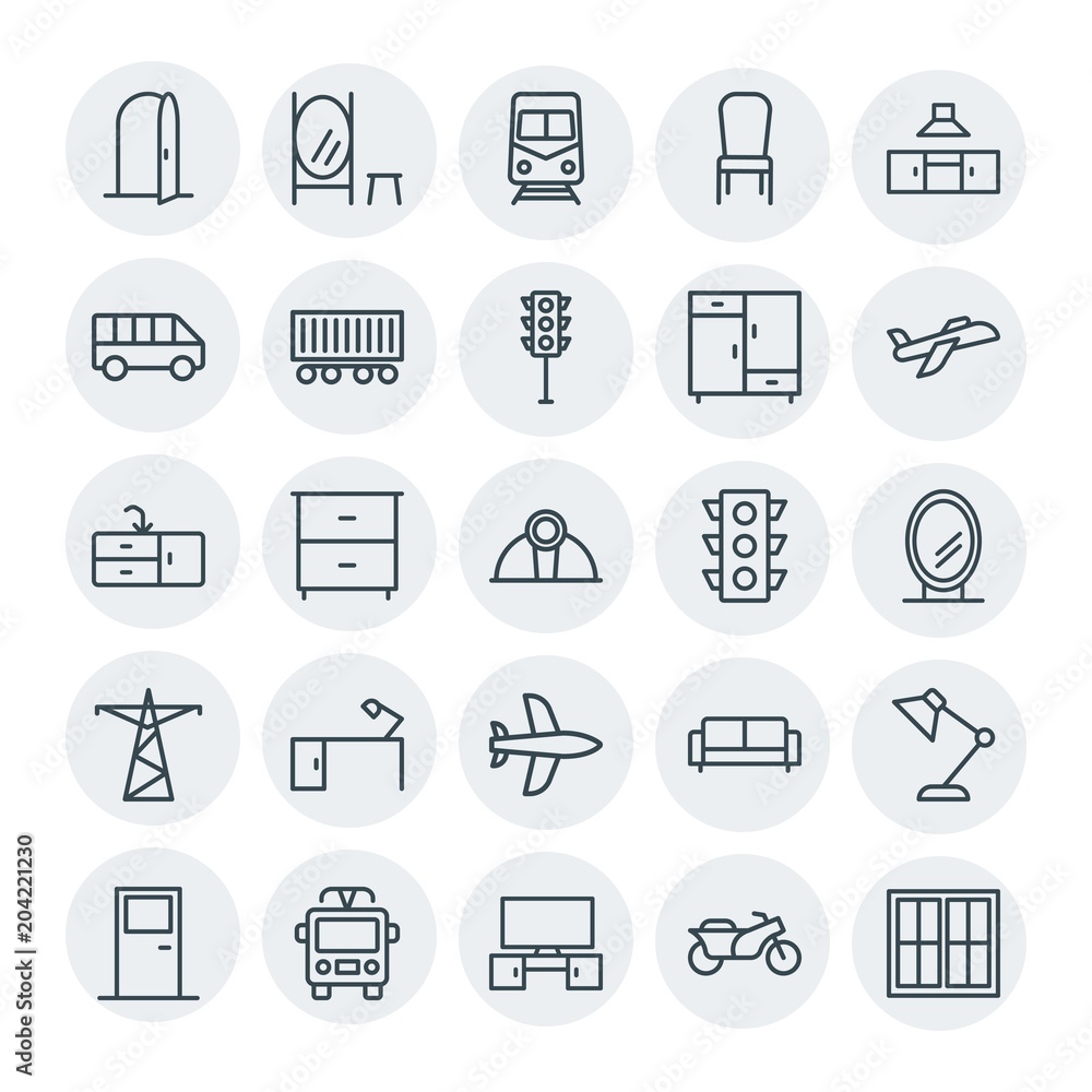 Modern Simple Set of transports, industry, furniture Vector outline Icons. Contains such Icons as interior, background, chair, mirror, and more on white background. Fully Editable. Pixel Perfect Modern Simple Set of transports, industry, furniture Vector outline Icons. Contains such Icons as interior, background, chair, mirror, and more on white background. Fully Editable. Pixel Perfect