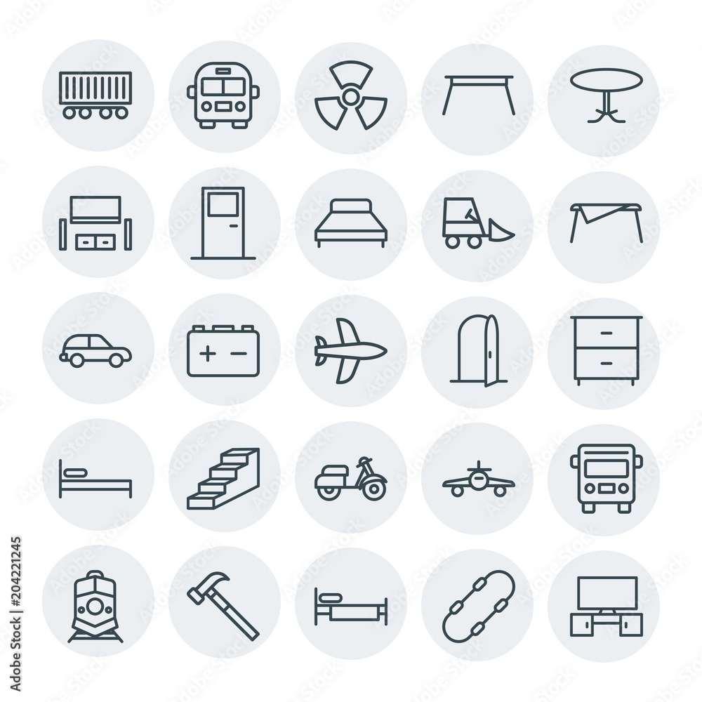Modern Simple Set of transports, industry, furniture Vector outline Icons. Contains such Icons as  transportation,  road,  airplane,  cargo and more on white background. Fully Editable. Pixel Perfect