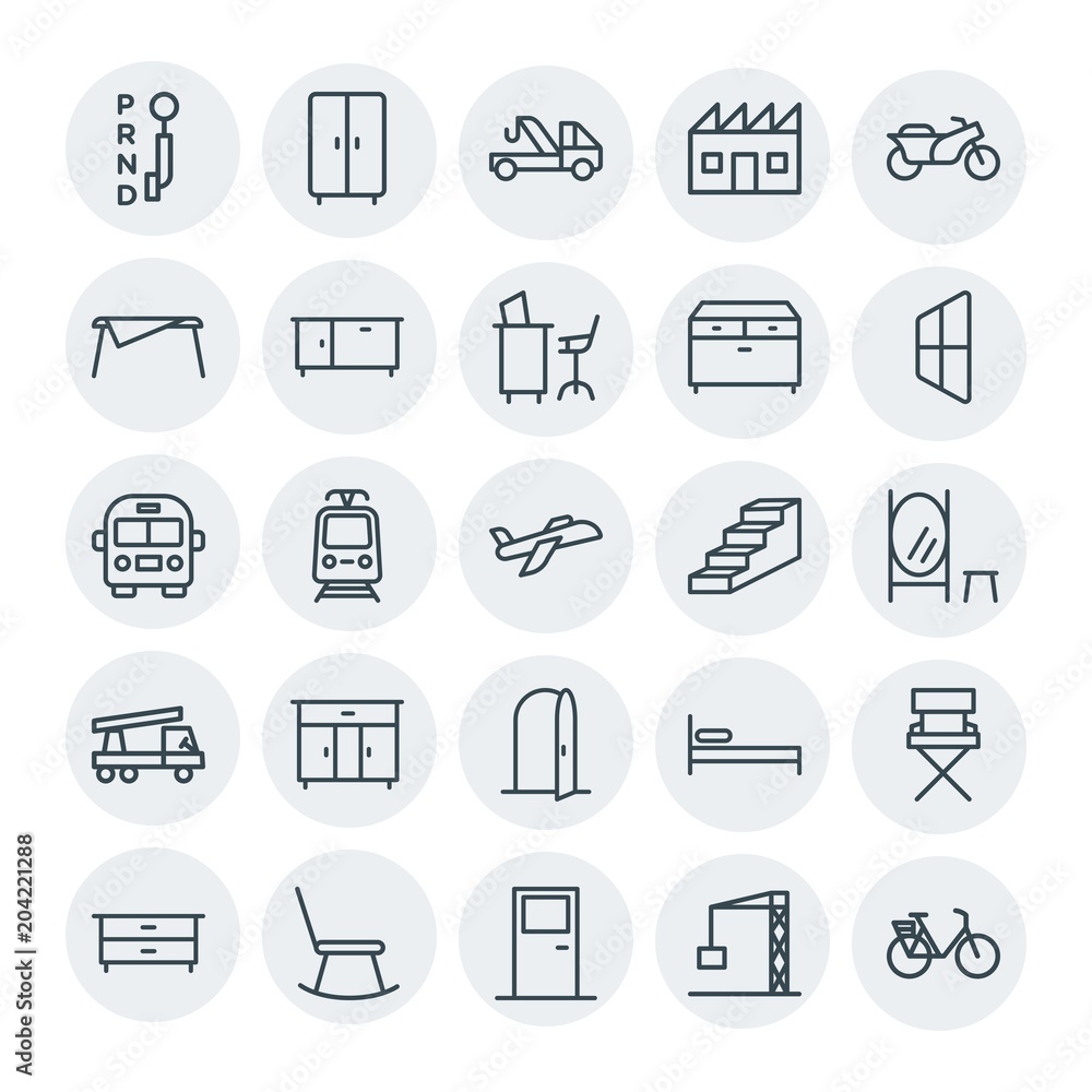 Modern Simple Set of transports, industry, furniture Vector outline Icons. Contains such Icons as  architecture,  street,  furniture,  relax and more on white background. Fully Editable. Pixel Perfect