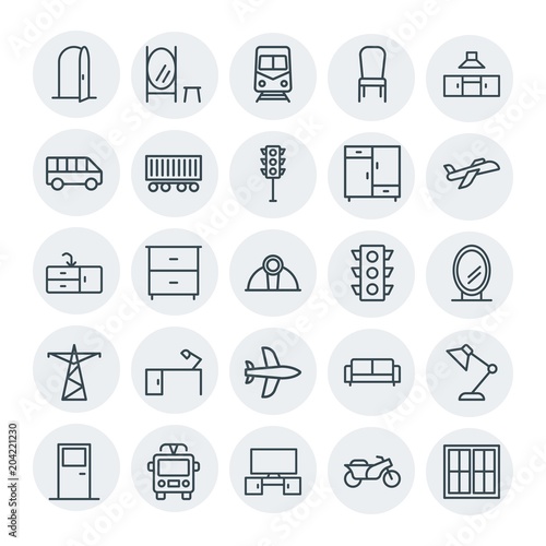 Modern Simple Set of transports, industry, furniture Vector outline Icons. Contains such Icons as interior, background, chair, mirror, and more on white background. Fully Editable. Pixel Perfect