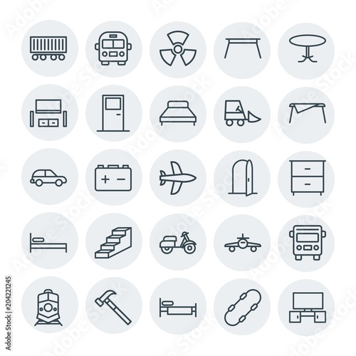 Modern Simple Set of transports, industry, furniture Vector outline Icons. Contains such Icons as transportation, road, airplane, cargo and more on white background. Fully Editable. Pixel Perfect