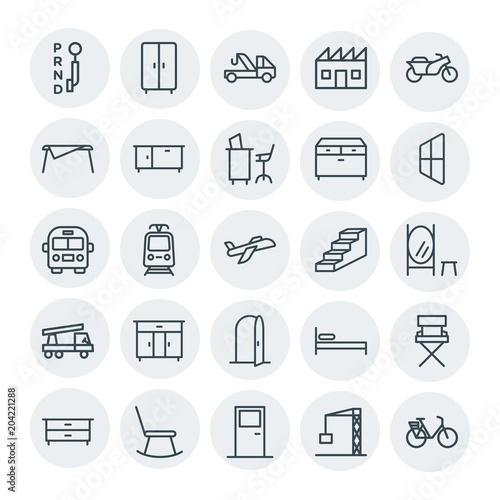 Modern Simple Set of transports, industry, furniture Vector outline Icons. Contains such Icons as architecture, street, furniture, relax and more on white background. Fully Editable. Pixel Perfect