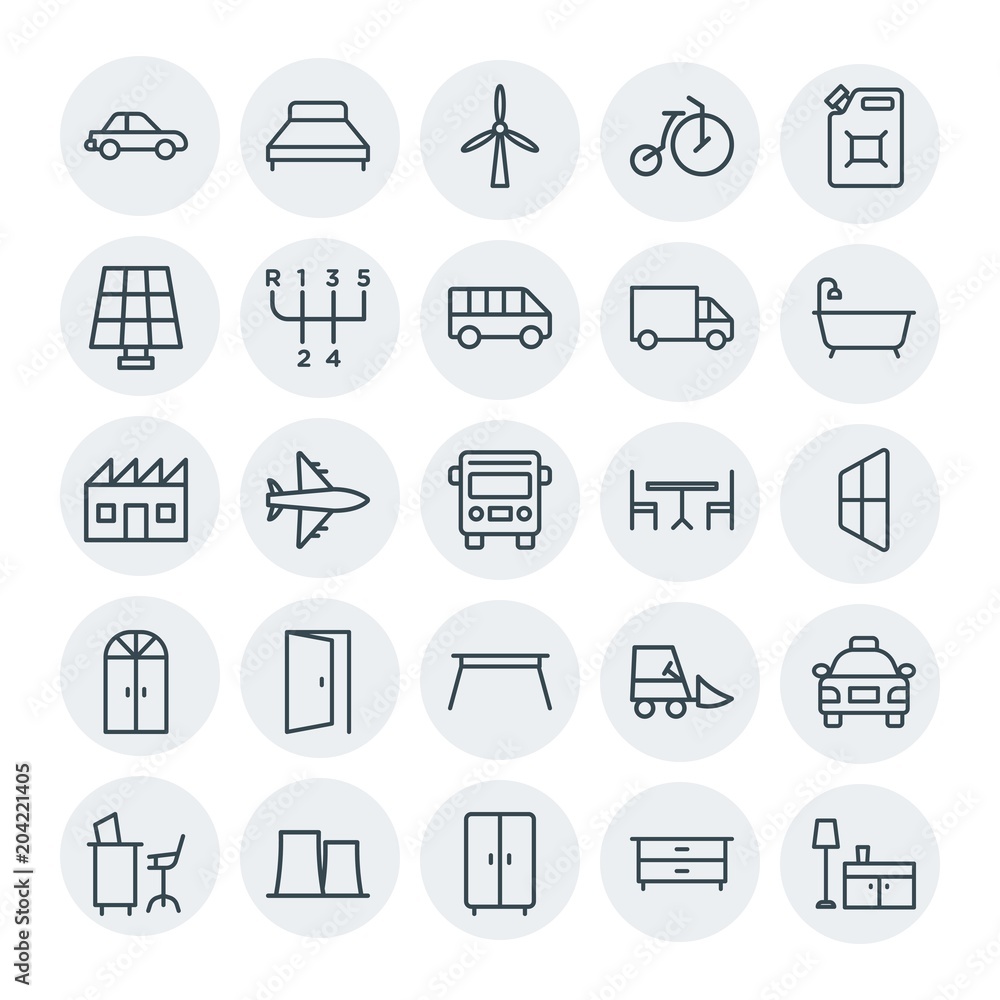 Modern Simple Set of transports, industry, furniture Vector outline Icons. Contains such Icons as  table, desk,  office, furniture,  travel and more on white background. Fully Editable. Pixel Perfect