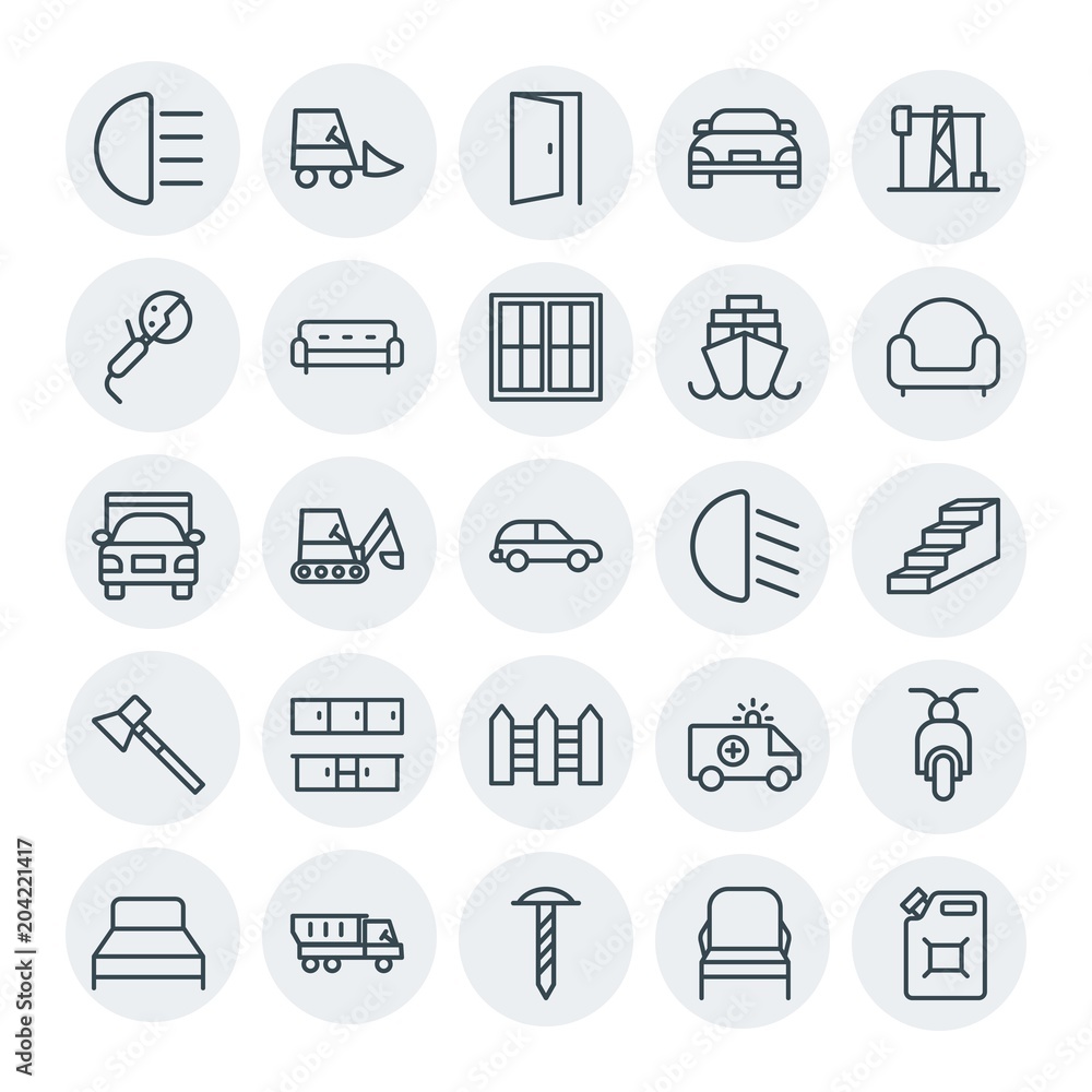 Modern Simple Set of transports, industry, furniture Vector outline Icons. Contains such Icons as  shine,  open,  building,  seat, motorbike and more on white background. Fully Editable. Pixel Perfect