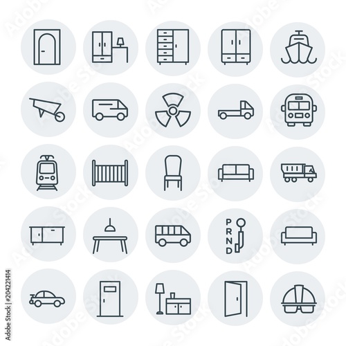 Modern Simple Set of transports, industry, furniture Vector outline Icons. Contains such Icons as couch, equipment, transmission, small and more on white background. Fully Editable. Pixel Perfect