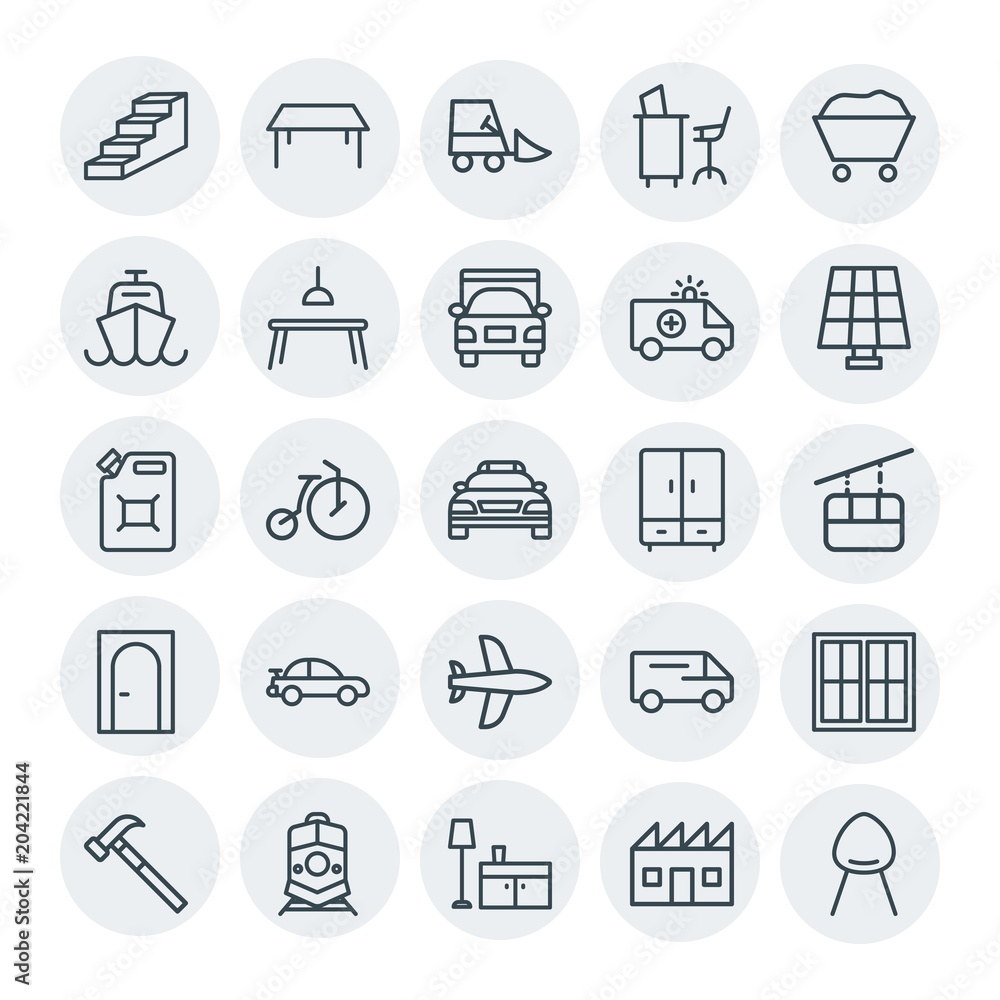 Modern Simple Set of transports, industry, furniture Vector outline Icons. Contains such Icons as hammer,  room,  retro,  top,  motion, up and more on white background. Fully Editable. Pixel Perfect