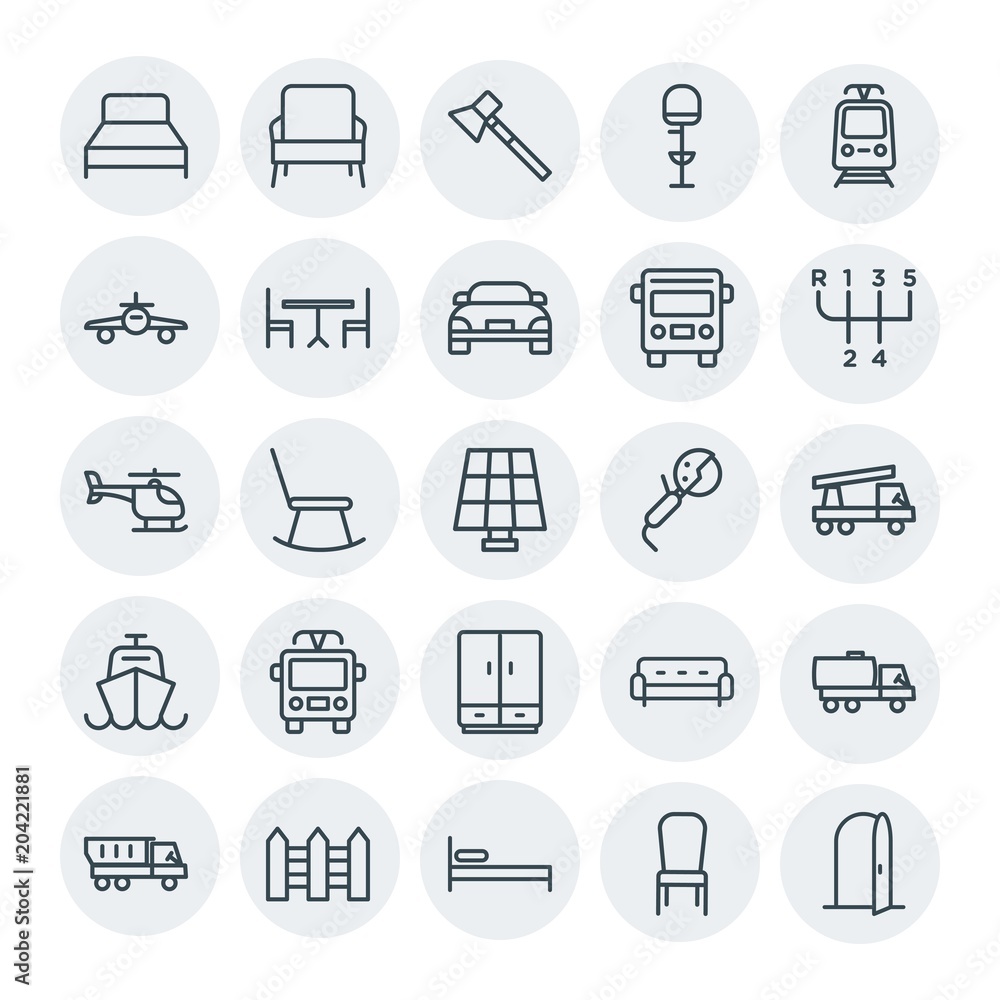 Modern Simple Set of transports, industry, furniture Vector outline Icons. Contains such Icons as  open,  room, bar,  construction, fence and more on white background. Fully Editable. Pixel Perfect