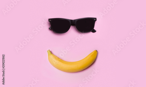 Banana and glasses. Sunglasses. Summer. The sun. Smile.