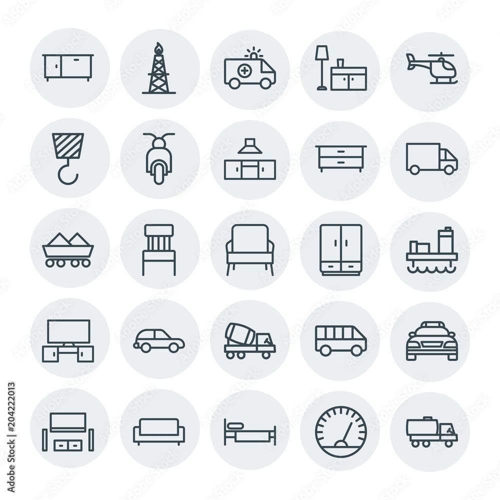 Modern Simple Set of transports, industry, furniture Vector outline Icons. Contains such Icons as  production, closet,  measurement,  seat and more on white background. Fully Editable. Pixel Perfect