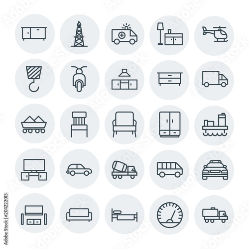 Modern Simple Set of transports, industry, furniture Vector outline Icons. Contains such Icons as  production, closet,  measurement,  seat and more on white background. Fully Editable. Pixel Perfect © djvectors