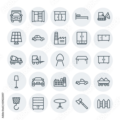 Modern Simple Set of transports, industry, furniture Vector outline Icons. Contains such Icons as crane, wardrobe, interior, business and more on white background. Fully Editable. Pixel Perfect
