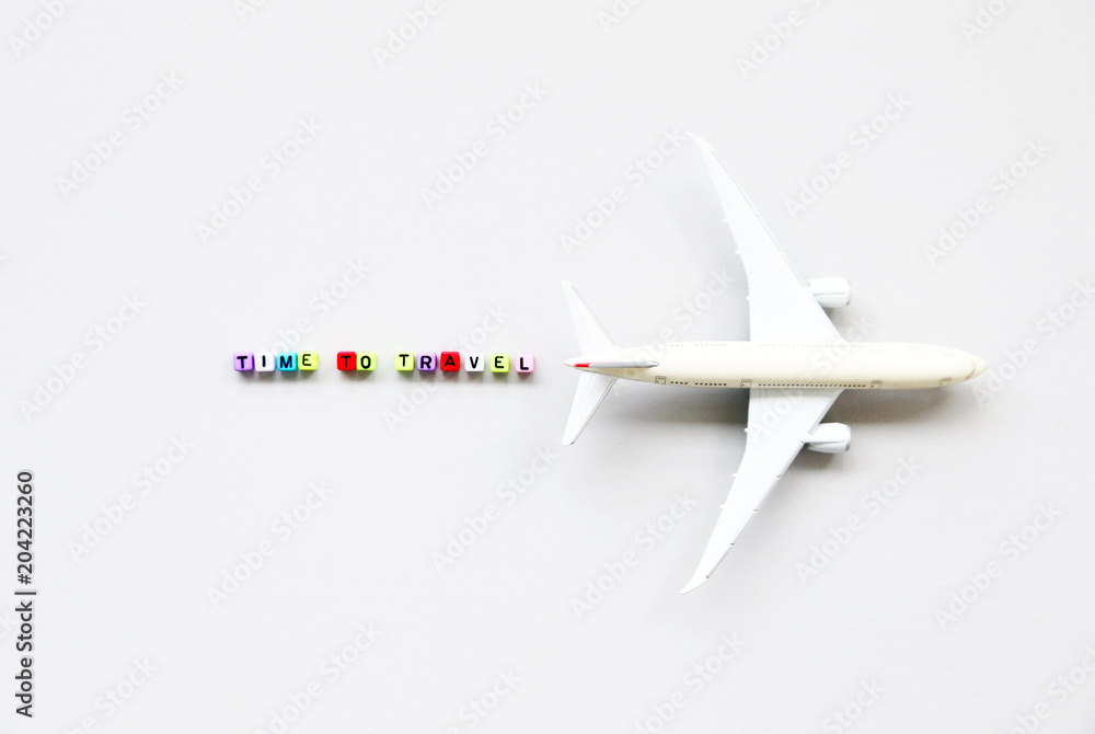 Time to travel Concept and airplane
Model,Top view,minimal style
