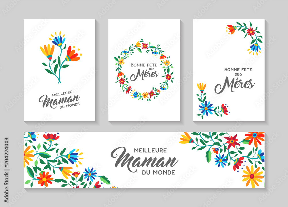 Happy Mother day french floral card and label set