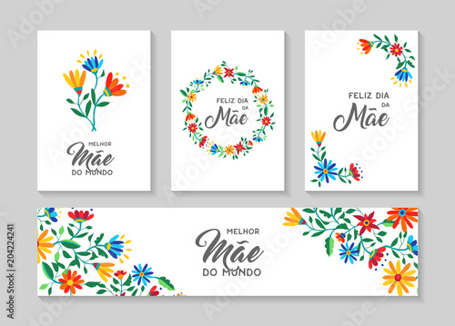 Happy mother day portuguese flower art card set