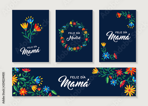 Happy Mother day spanish flower greeting card set
