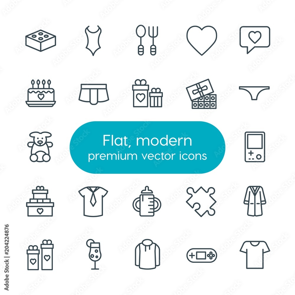 Modern Simple Set of clothes, valentine, kids and toys Vector outline Icons. Contains such Icons as fun, template, childhood, fashion and more on white background. Fully Editable. Pixel Perfect Modern Simple Set of clothes, valentine, kids and toys Vector outline Icons. Contains such Icons as fun, template, childhood, fashion and more on white background. Fully Editable. Pixel Perfect