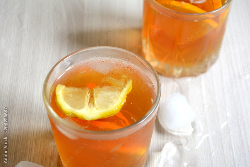 Iced tea with lemon and orange. Refreshment Iced tea with lemon and orange. Refreshment