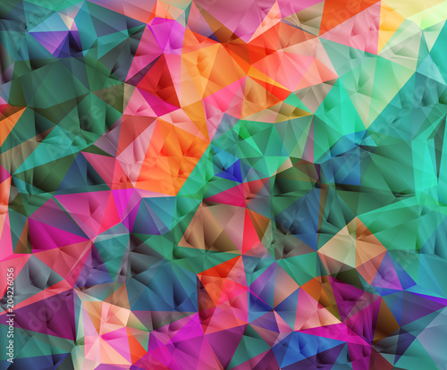 Colorful low poly triangular shapes geometric background with vibrant color tone.