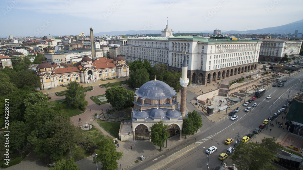 Aerial view of Banya Bashi Mosque, Sofia, Bulgaria
