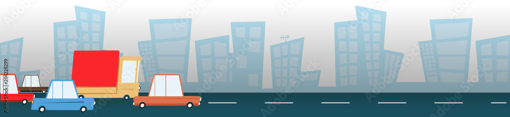 Coches en la ciudad estilo retro