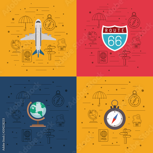 travel around the world set icons vector illustration design
