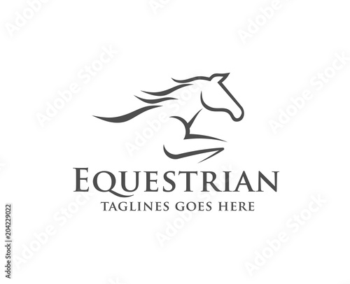 Horse racing logo template. Vector racer or rearing mustang and running stallion head for equine sport races , equestrian logo vector