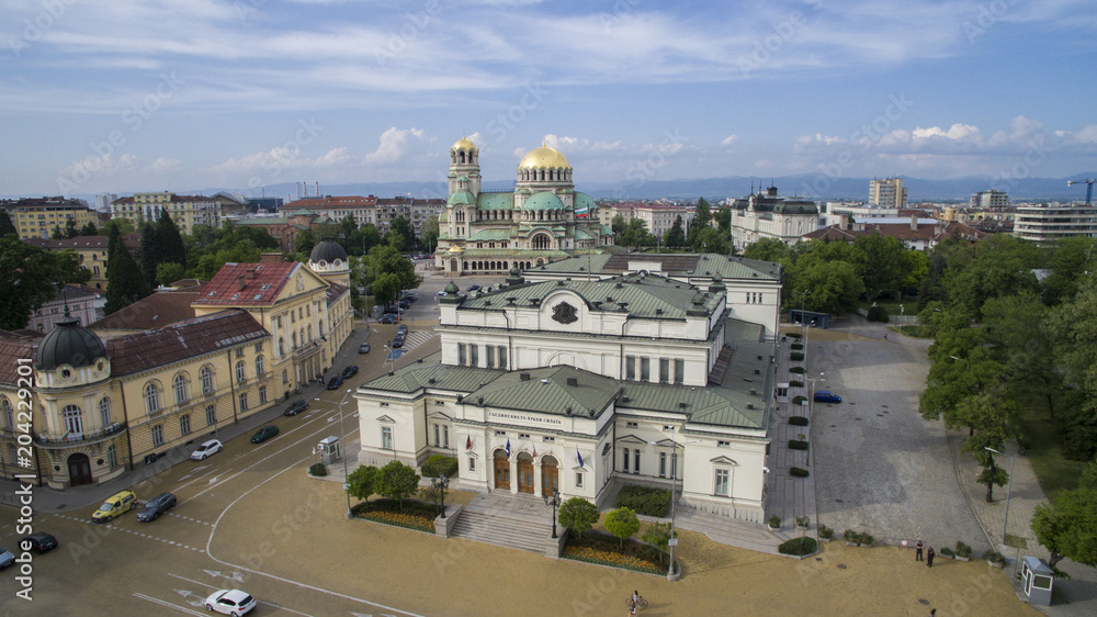 Aerial view of the Bulgarian Parliament, Sofia, Bulgaria