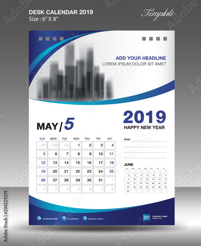 MAY Desk Calendar 2019 Template flyer design vector