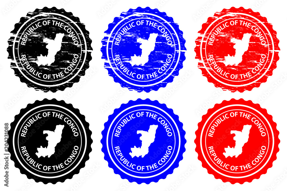 Republic of the Congo - rubber stamp - vector, Republic of the Congo map pattern - sticker - black, blue and red