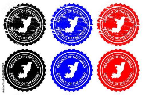 Republic of the Congo - rubber stamp - vector, Republic of the Congo map pattern - sticker - black, blue and red