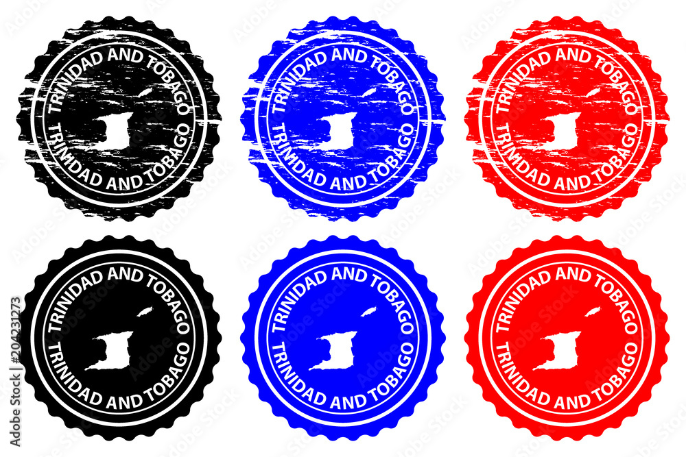 Trinidad and Tobago - rubber stamp - vector, Trinidad and Tobago map pattern - sticker - black, blue and red
