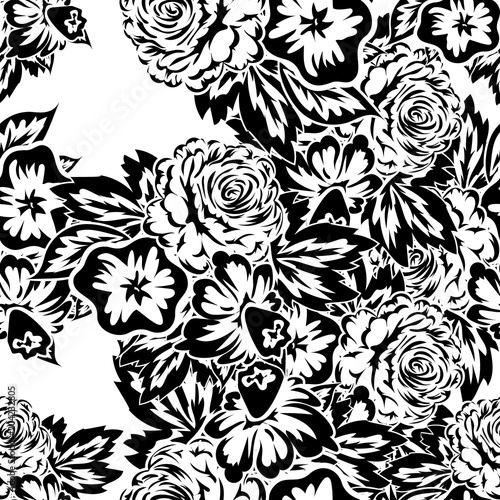 seamless monochrome pattern of flowers for greeting cards, background, price tags