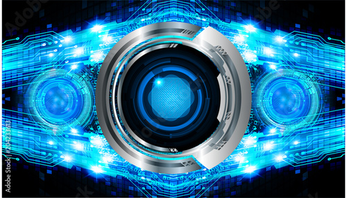 binary circuit board future technology, blue cyber security concept background, abstract hi speed digital internet.motion move blur. Circle eye pixel vector