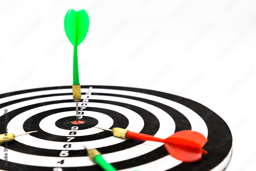 Closed up of dartboard and arrows isolated on white background, sport and business goal concept. Closed up of dartboard and arrows isolated on white background, sport and business goal concept.