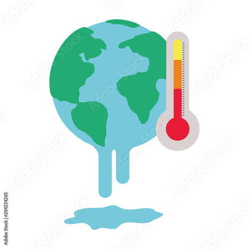 planet earth melting with thermometer to global warming vector illustration