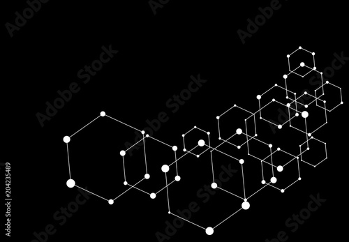 hexagon connected dots background, abstract molecule wallpaper