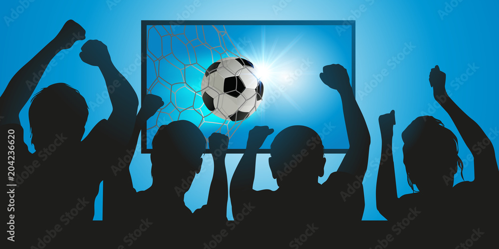 football - foot - footballeur - but - marquer - ballon - spectateur - TV -  sport - match - sportif - télé - média Stock Vector | Adobe Stock