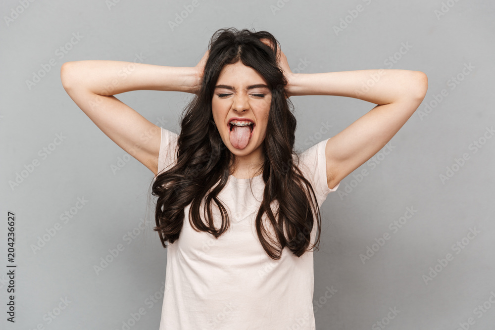 Cute beautiful young lady screaming. Cute beautiful young lady screaming.