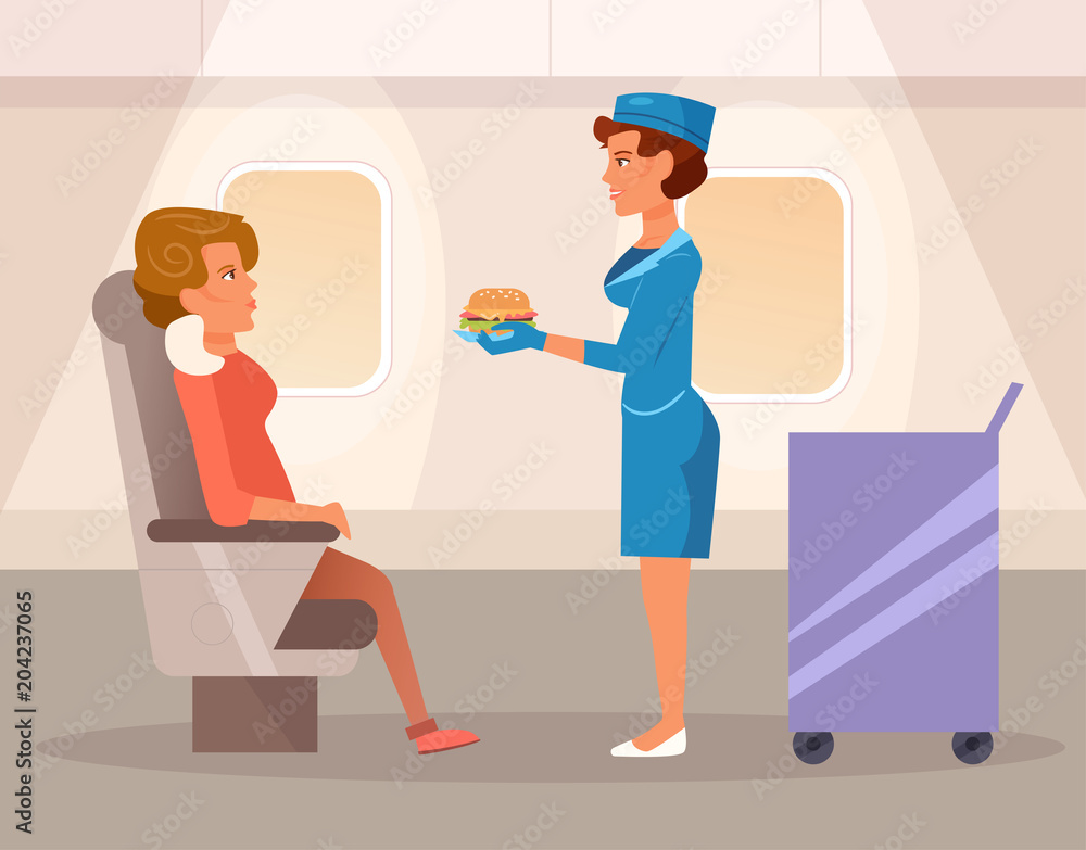 Stewardess with the food