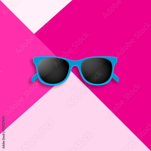 Hipster sunglasses with dark glass on pink background