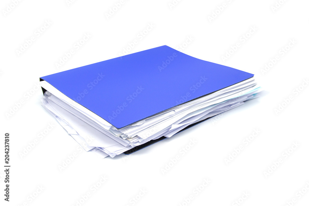 blue file folder with documents and documents. retention of contracts. isolated white blue file folder with documents and documents. retention of contracts. isolated white