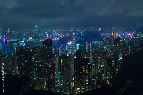 Night-view on Hong Kong and Victoria harbour in futuristic style 
