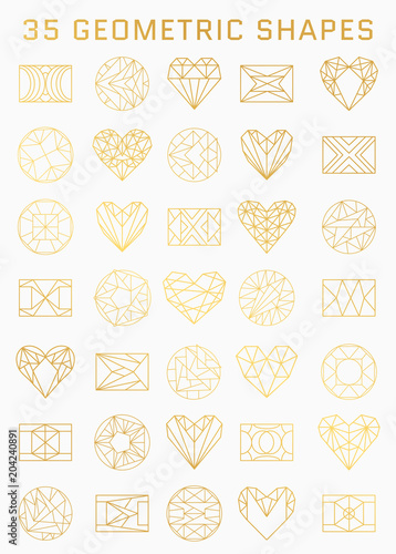 Set of geometric line icons of squares, hearts and round shapes. Retro modern vector illustration for background and templates for design logos or objects. photo